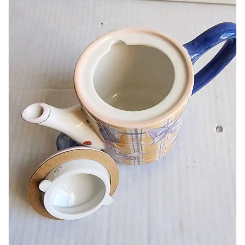 Teapot For One Butterfly Lady Bug Dragonfly Hand Painted Farmhouse Cottagecore
